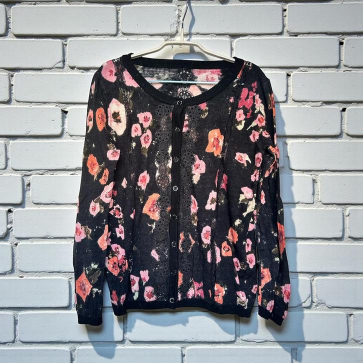 Twinset Vest Maat L Zwart Roze Gebreid Kant Bloemenprint Wol, Kleding | Dames, Truien en Vesten, Gedragen, Maat 42/44 (L), Zwart