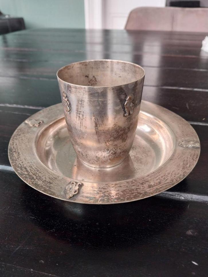 Elldeé Frankreich, verzilverd papbordje met beker., Antiek en Kunst, Antiek | Goud en Zilver, Ophalen of Verzenden