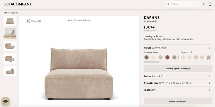 SOFACOMPANY Daphne 1-zits module Danny Cream, Huis en Inrichting, Banken | Bankstellen, Gebruikt, Hoekbank, Eenpersoons, Minder dan 150 cm