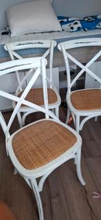 Ibiza/vintage eetkamerstoelen. Wit/hout/rotan., Huis en Inrichting, Stoelen, Ophalen, Gebruikt, Wit, Vijf, Zes of meer stoelen