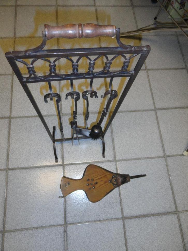 antiek openhaardstel met blaasbalg, Huis en Inrichting, Haarden, Gebruikt, Houthaard, Ophalen