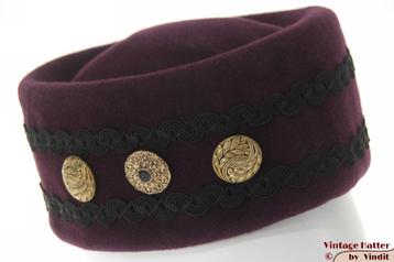 Vintage Dames cocktailhoed LadyLike donker paars velour 54  beschikbaar voor biedingen