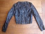 zwarte en blauwe leatherlook jas, maat 34, Kleding | Dames, Jazlyn, Verzenden, Zwart, Zo goed als nieuw