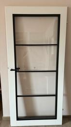 Witte Opdek Binnendeur met Glaslatten, Doe-het-zelf en Verbouw, Deuren en Horren, Ophalen, 80 tot 100 cm, Binnendeur, 200 tot 215 cm