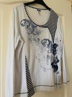 Wit shirt met blauwe accenten, maat L-XL,  zgan, Verzenden, Wit, Maat 42/44 (L), Zo goed als nieuw