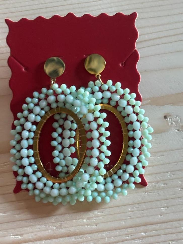 Nieuw! Statement oorbellen / Ovaal / goudkleurig - groen, Sieraden, Tassen en Uiterlijk, Oorbellen, Nieuw, Overige materialen