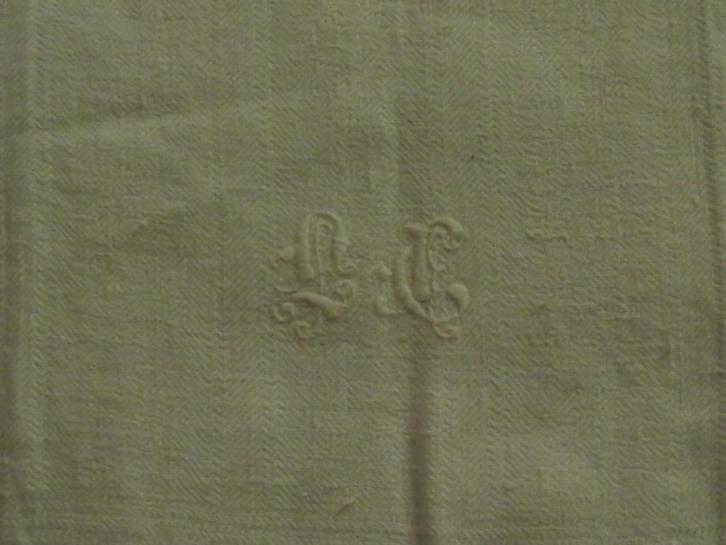 Prachtige oude handgeweven linnen theedoek met monogram LC, Antiek en Kunst, Curiosa en Brocante, Ophalen of Verzenden