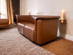 vintage cognackleurige lederen tweezit / zetel / canapé, Huis en Inrichting, Banken | Bankstellen, Ophalen, Gebruikt, 75 tot 100 cm