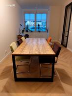 Steigerhouten Eettafel met Stalen Poten, Ophalen, Rechthoekig, 200 cm of meer, 50 tot 100 cm