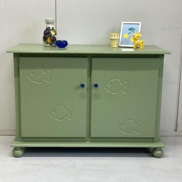 Dressoir opbergkast olijfgroen `visje` hout kidsroom living beschikbaar voor biedingen