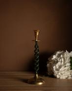Vintage Art Deco Kandelaar – Groen & Goud (8x24 cm), Ophalen of Verzenden, Koper of Brons