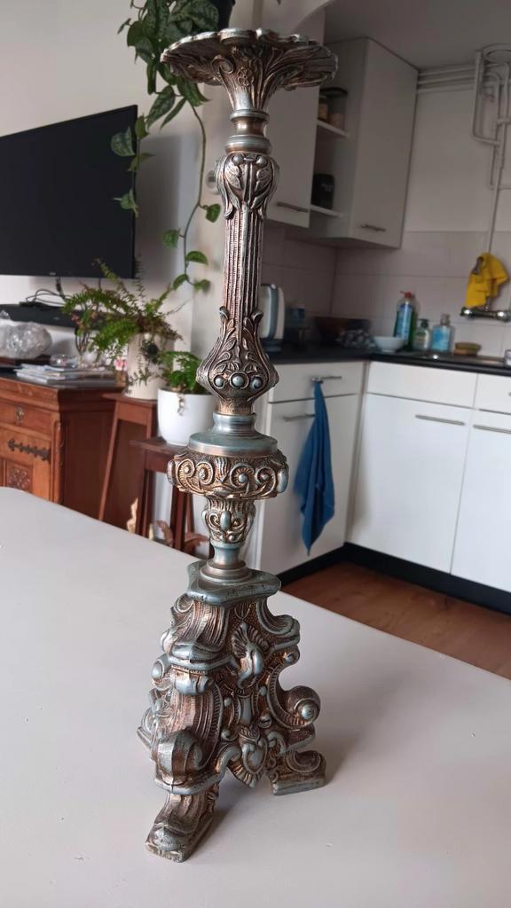 Metalen kandelaar van 41 cm, Antiek en Kunst, Antiek | Kandelaars, Overige materialen, Ophalen of Verzenden