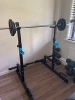 Home gym set: bankje, squat rack, halterstang + gewichten, Sport en Fitness, Fitnessmaterialen, Ophalen of Verzenden, Zo goed als nieuw