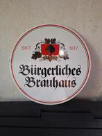 Emaille bier reclamebord Bürgerliches Brauhaus Ravensburg, Ophalen of Verzenden, Zo goed als nieuw, Reclamebord, Plaat of Schild