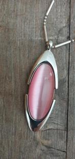 Ketting met hanger rose kattenoog halfedelsteen ovaal, Overige materialen, Verzenden, Nieuw, Roze