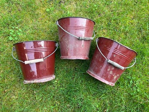 3 antieke emmers, Tuin en Terras, Bloempotten, Gebruikt, Balkon, Tuin, Rond, Ophalen of Verzenden