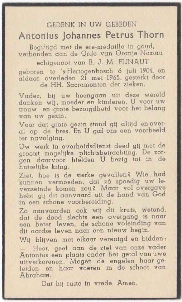 Antonius J.P. Thorn 1904 Den Bosch + 1965 Den Bosch, 60 jaar, Verzamelen, Verzenden