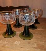 6 Vintage Roemer wijnglas 0,1L druiven gouden rand Duitsland, Ophalen
