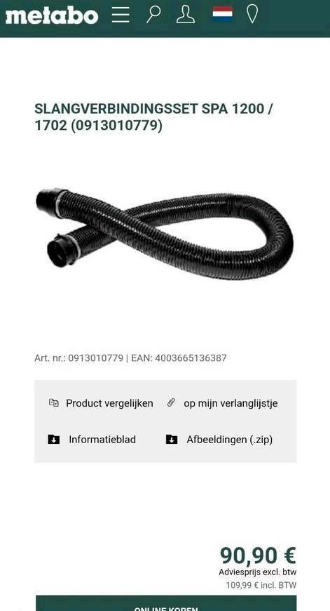 Metabo slangverbindingsset SPA 1100 1700, Doe-het-zelf en Verbouw, Gereedschap | Machine-onderdelen en Toebehoren, Nieuw, Ophalen of Verzenden