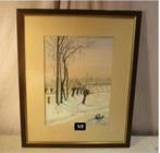 Mooi Aquarel 'Winter op het Land' - Bell, Ophalen of Verzenden