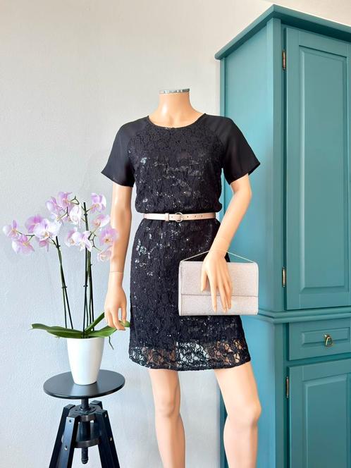 VILA glitterjurk Viurban maat S - zwart - pailletten - kant, Kleding | Dames, Jurken, Zo goed als nieuw, Maat 36 (S), Zwart, Boven de knie