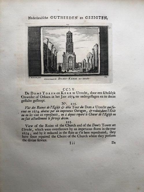 215 / Utrecht de Domskerk in Ruïne Kopergravure 1732, Antiek en Kunst, Kunst | Etsen en Gravures, Ophalen of Verzenden