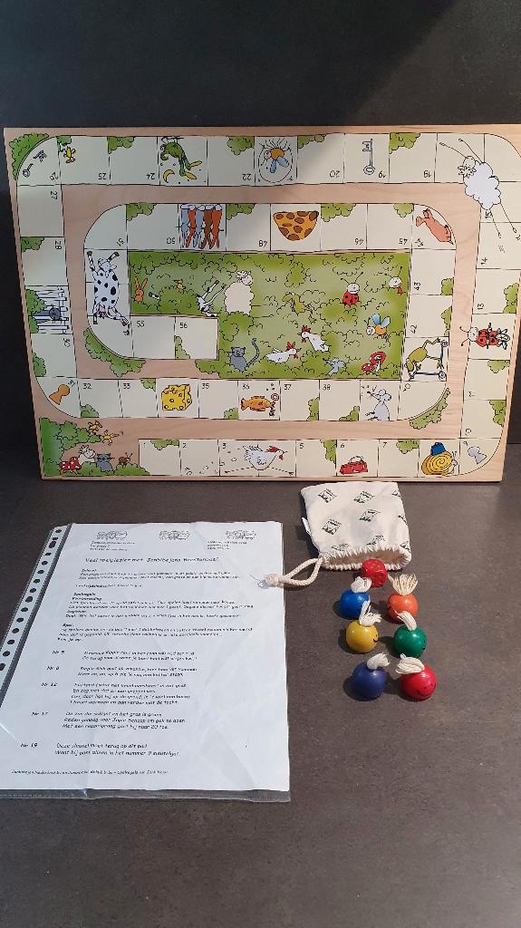 JanBibeJan Beestenboel, houten bordspel Ganzenbord. 8A10, Hobby en Vrije tijd, Gezelschapsspellen | Bordspellen, Gebruikt, Ophalen of Verzenden