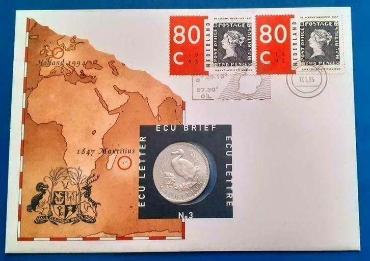 ECU brief 3 - Mauritius, Postzegels en Munten, Penningen en Medailles, Overige materialen, Nederland, Verzenden