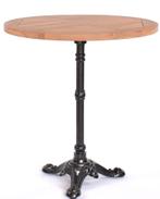 Teakhouten terras bistrotafel rond 70 cm gietijzeren voet, Ophalen of Verzenden, Nieuw, Rond, Teakhout