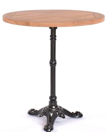Teakhouten terras bistrotafel rond 70 cm gietijzeren voet beschikbaar voor biedingen