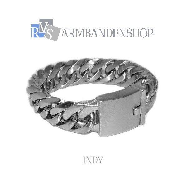 Matte rvs dames of heren armband geborsteld staal "Indy"., Sieraden, Tassen en Uiterlijk, Armbanden, Nieuw, Staal, Zilver, Verzenden