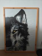 Olieschilderij Wolf in eikenhouten lijst, Antiek en Kunst, Kunst | Schilderijen | Klassiek, Ophalen