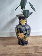 Grote vintage vaas bloemen keramiek, Minder dan 50 cm, Blauw, Zo goed als nieuw, Ophalen