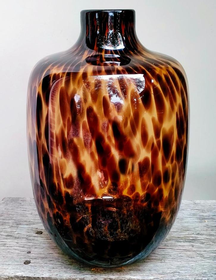 Glaskunst Glazen Vaas - Bruin Blank Gevlekt - 34x23CM, Huis en Inrichting, Woonaccessoires | Vazen, Zo goed als nieuw, Glas, Ophalen of Verzenden