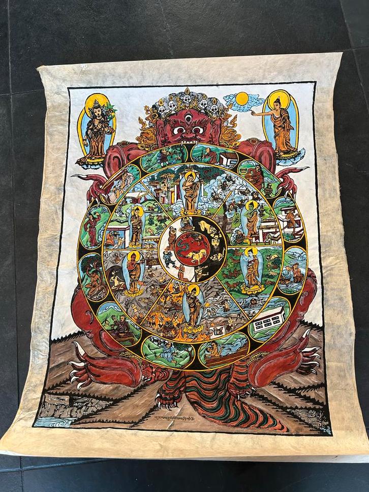 Tibetaanse Thangka - Wheel of Life, Antiek en Kunst, Kunst | Niet-Westerse kunst, Ophalen