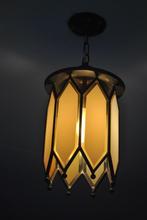 Hanglamp, koper, glas in lood, Minder dan 50 cm, Gebruikt, Ophalen of Verzenden, Glas