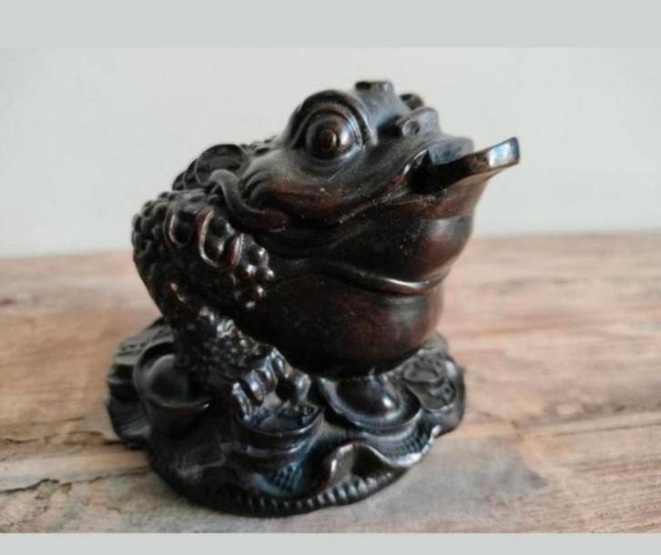 Bronzen Feng Shui Kikker met Munt, Antiek en Kunst, Kunst | Beelden en Houtsnijwerken, Ophalen of Verzenden
