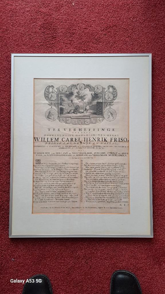 lofschrift op stadhouder Willem 4, Antiek en Kunst, Curiosa en Brocante, Ophalen of Verzenden