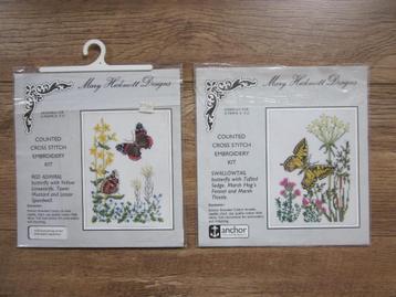 4 x Mary Hickmott Designs originele borduurpatronen vlinders beschikbaar voor biedingen