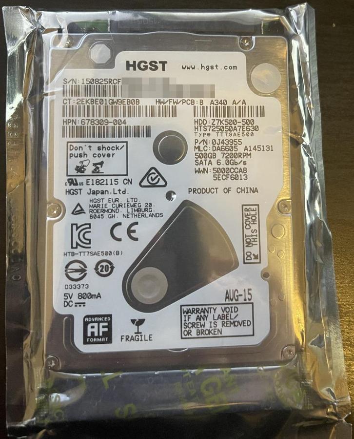 HGST 500GB 2.5" HDD – Nieuw & geseald, Computers en Software, Harde schijven, Nieuw, Laptop, Intern, HDD, SATA, Ophalen