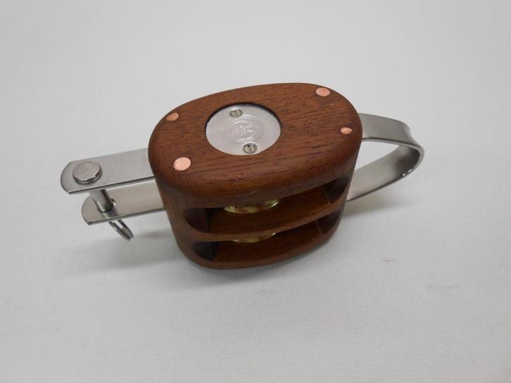 Houten Blok / Katrol, Dubbelschijfs, hondsvot, 8-10 mm, teak, Watersport en Boten, Accessoires en Onderhoud, Nieuw, Lijn of Blok