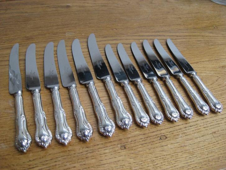 Verzilverde messen, diner-, dessert-, 12 stuks, Antiek en Kunst, Antiek | Bestek, Ophalen of Verzenden