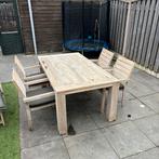 ROUGH Tafel + 4 Stoelen + ligstoel Nieuwprijs €1689, nu €700, 5 zitplaatsen, Gebruikt, Eettafel, Teakhout