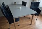 6 Montis design eetkamerstoelen CHAPLIN blauw leer, Huis en Inrichting, Stoelen, Ophalen, Gebruikt, Blauw, Vijf, Zes of meer stoelen