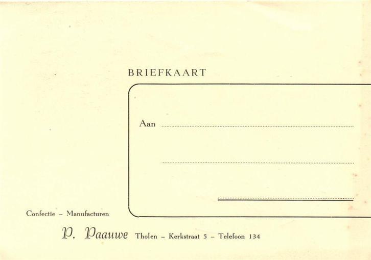P. Paauwe Tholen - 10.1956? - briefkaart, Postzegels en Munten, Brieven en Enveloppen | Nederland, Briefkaart, Ophalen of Verzenden
