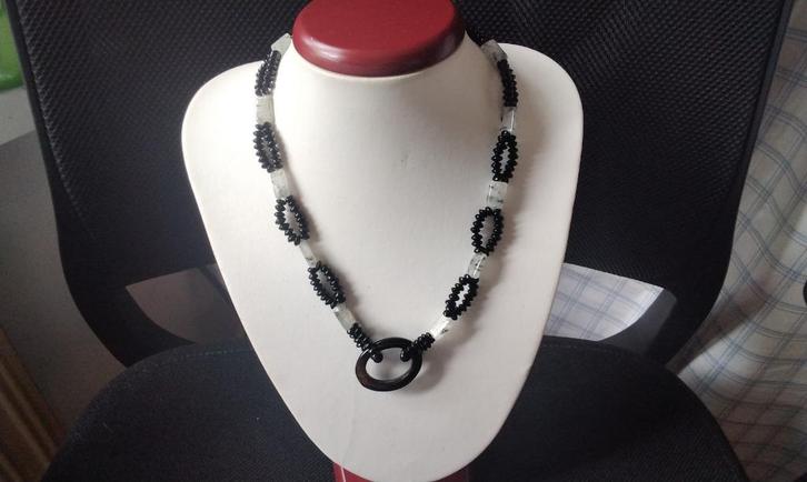 Prachtige ketting Ontwerp Zwart Onyx Rutiel kwarts Agaat, Sieraden, Tassen en Uiterlijk, Kettingen, Nieuw, Steen of Mineraal, Zwart