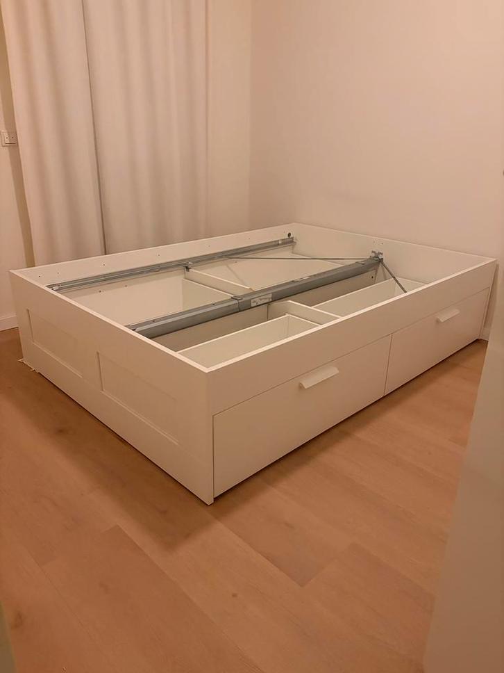 IKEA BRIMNES 140x200, Huis en Inrichting, Slaapkamer | Bedden, Gebruikt, Tweepersoons, 140 cm, 200 cm, Hout, Wit, Ophalen