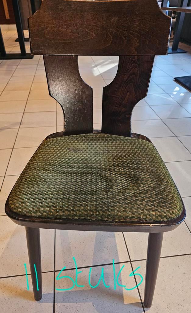 11 Houten Stoelen met Stoffen Zitting, Ophalen, Gebruikt, Hout, Vijf, Zes of meer stoelen