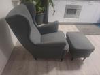 Ikea Strandmon fauteuil + voetenbank, Huis en Inrichting, Ophalen, Zo goed als nieuw, Rechthoekig