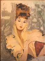 Jean-Gabriel Domerque (1889-1962) aquarel "Jeune Parisienne", Antiek en Kunst, Kunst | Schilderijen | Klassiek, Verzenden